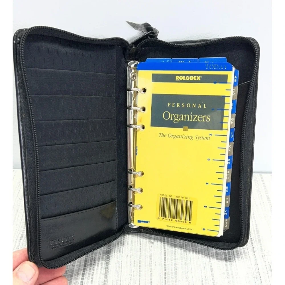 Rolodex RD310 Faux Black Leather Personal Organizer 6 Ring Binder Unused VTG